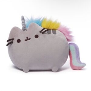 Pusheen Gray Unicorn Stuffed Animal with Rainbow Mane
